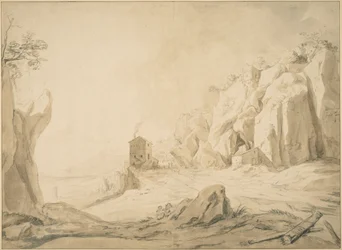 Landschap met een weg onder kliffen bij Bracciano