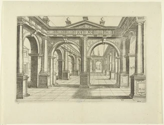 Gebouw met dubbele boog in het midden in Dorische stijl