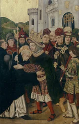 Koning Ferdinand I van Castilië verwelkomt Sint Dominicus van Silos, 1478-1480