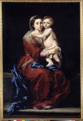 De Maagd van de Rozenkrans. Madonna met het kind. Schilderij door Bartolome Murillo (1618-1682)