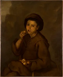 Jongen die perziken eet