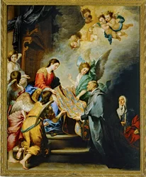 De nederdaling van Maria als beloning voor het schrijven van de heilige Ildefonso van Toledo ... (schilderij op doek)