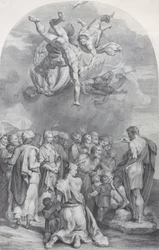 Sint Jan de Doper predikt voor een grote menigte en doopt kinderen, 1756