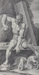 Blinde Polyphemus, bewaker van de ingang van zijn grot, met Ulysses en zijn...