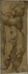 Staande Putto Gezien van Voor: Studie voor de Maagd in Glorie met Heiligen Petronius, Dominicus en Petrus Martyr