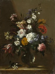 Een vaas met bloemen op een tafel, ca. 1660-1670