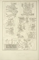 Azteekse hiërogliefen uit het manuscript van Veletri, illustratie uit 