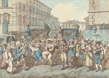 Carnaval in Rome, illustratie voor Romeinse kostuums en gebruiken