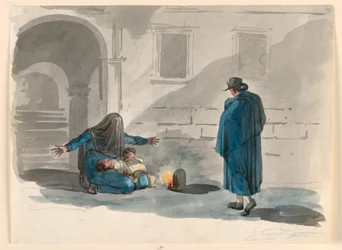 Tekening, Een berooide vrouw in Rome, 1807-08