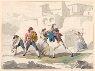 Tekening, Een huiselijk geschil in Tivoli, 1807-08