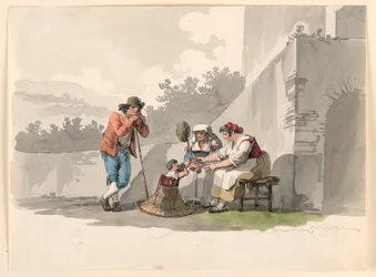 Tekening, Een boerengezin in de Campagna, 1807-08