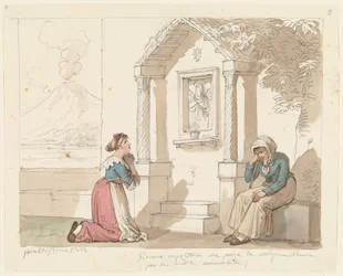 Een Napolitaanse vrouw die tot de Maagd bidt voor haar zieke moeder, illustratie voor ’Romeinse klederdrachten en gebruiken’