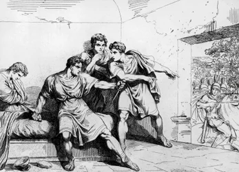 Dood van Nero, uit Geschiedenis van keizers, beginnend vanaf Ottavio, gravure door Bartolomeo Pinelli (1781-1835), Rome