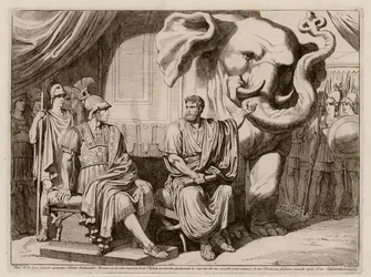 Pyrrhus van Epirus en zijn olifant (ets)