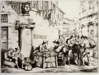 Schrijver op het Montanara-plein in Rome