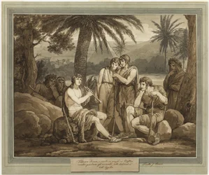 Telemachus speelt en zingt voor de herders in Egypte, uit De avonturen van Telemachus, Boek 2