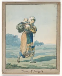 Vrouw uit Antigoli, illustratie voor Romeinse kostuums en gebruiken