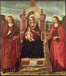 Madonna en Kind op de Troon met St. Catharina van Alexandrië en een Heilige Vrouwelijke Martelaar