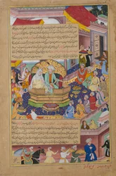 Tumanba Khan, zijn vrouw en zijn negen zonen, Folio uit een Chingiznama, ca. 1596