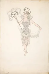 Kostuumontwerp voor Dame met een waaier, 1890-99