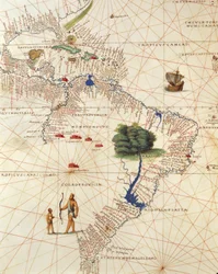Afrika, Europa en deel van Amerika: Midden-Amerika en Brazilië, uit Atlas van de Wereld in drieëndertig Kaarten, door Battista Agnese