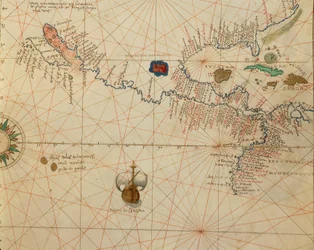Afrika, Europa en deel van Amerika: Midden-Amerika, uit Atlas van de Wereld in drieëndertig Kaarten, door Battista Agnese