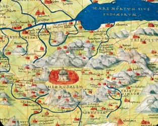 Heilig Land, Israël en Palestina: Jeruzalem en de Dode Zee, uit Atlas van de Wereld in drieëndertig Kaarten, door Battista Agnese