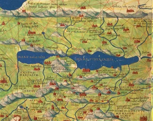 Heilig Land, Israël en Palestina: Meer van Galilea en de stad Tiberias, uit Atlas van de Wereld in drieëndertig kaarten, door Battista Agnese