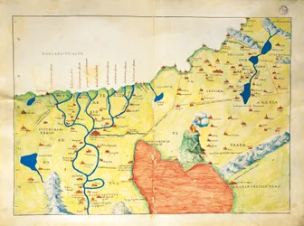 Nijldelta, Rode Zee en Sinaïberg, uit Atlas van de Wereld in drieëndertig Kaarten, door Battista Agnese
