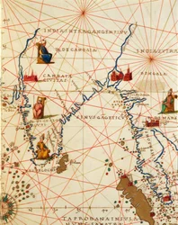 De Indische Oceaan en deel van Azië en Afrika: het Indiase Schiereiland, uit Atlas van de Wereld in drieëndertig Kaarten, door Battista Agnese