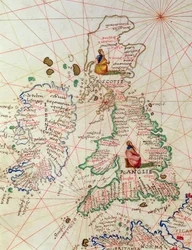 De koninkrijken van Engeland en Schotland, uit een atlas van de wereld in 33 kaarten, Venetië, 1 september 1553 (detail)