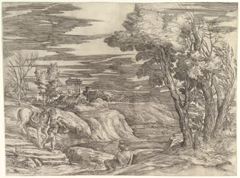 Landschap met een ruiter en zijn knecht, ca. 1552-61