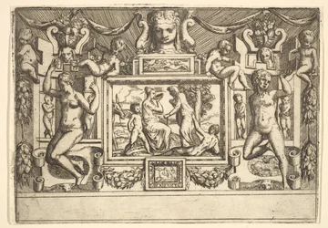 Jonge vrouw drinkt uit een kom, een oude vrouw staat voor haar, ca. 1540-80