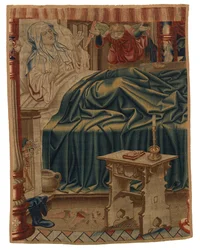 Beatrix Soetkens in Bed, uit de eerste scène in het eerste tapijt van een set van vier die de 