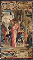 Christus en Pontius Pilatus Tapijt gemaakt in de manufacturen van Brussel. 16e eeuw Genes, Musei di Strada Nuova