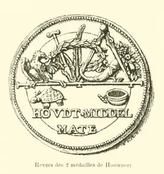 Keerzijde van de twee medailles van Houwaert