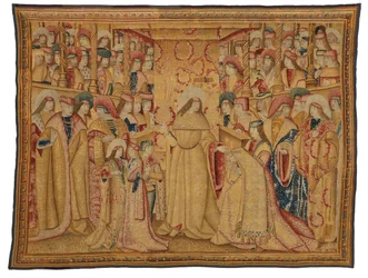 Tapijt, Jonathan Maccabeus ontvangt een paarse mantel, gemaakt in Brussel, België, circa 1490-1500