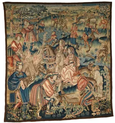 Tapijt met Scènes Na een Zwijnenjacht, Vissen etc. of 
