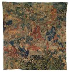 Tapijt met jachtscènes, mogelijk uit Doornik, ca. 1500 (wol)