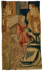 Tapijtfragment met afbeelding van vijf dames, mogelijk gemaakt in Brussel, België, ca.1500