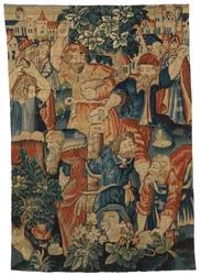 Tapijtfragment met de Steniging van de Oudsten, mogelijk gemaakt in Brussel, België