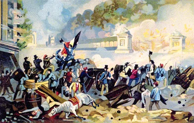 Waalse vrijwilligers aanvallend op 23 oktober 1830 tijdens de Nederlandse invasie van België om de controle te herwinnen