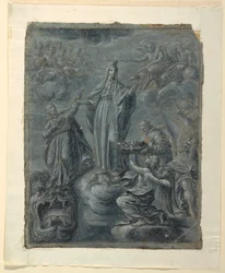 Tekening, recto: Kroning van de Maagd, ca. 1630