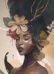 Portret van een vrouw met bloemenelementen