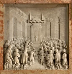 Crypte, Ark van de Heiligen Marcellinus en Peter Exorcist, Benedict Briosco 1506-08, Wonder van de Duiven