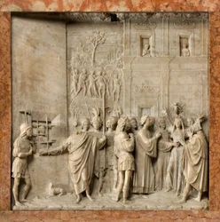 Crypte, Ark van de Heiligen Marcellinus en Petrus Exorcist, Benedict Briosco 1506-08, Sint-Pieter bevrijdt Pauline van de Demon