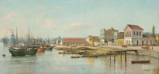 Benedito Calixto - Porto do Bispo, Santos, SP, gezien vanaf de zee, 1887