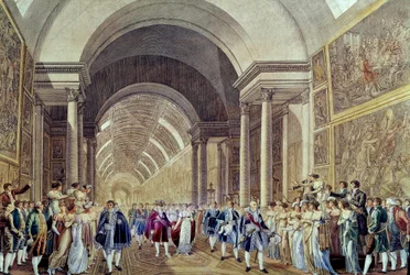De stoet van Napoleon en Marie Louise door de Grande Galerie du Louvre, 2 april
