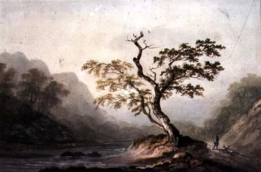 Landschap met Rivier en Bergen