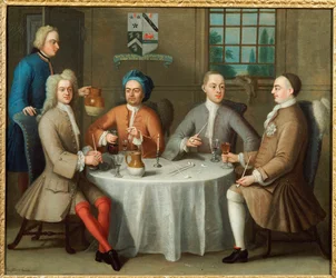 Een Groepsportret van Sir Thomas Sebright, Sir John Bland en twee Vrienden